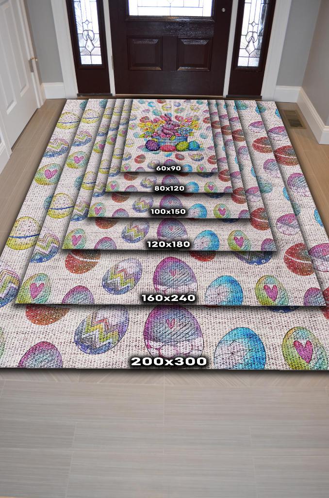 Çocuk Odası Halısı Modern Çok Renkli Çocuk Halısı Yumurta Tavşan Figürlü Çocuk Halısı