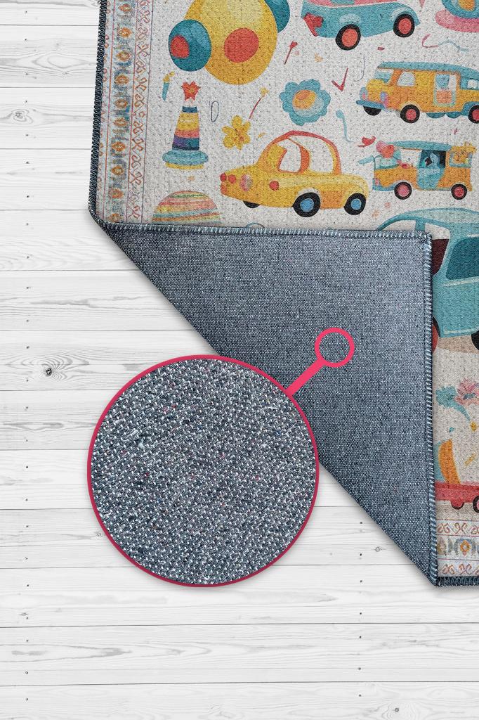 Çok Renkli Dokulu Çocuk Odası Halısı Dokuma Rustik Çocuk Halısı Araba Temalı Halı