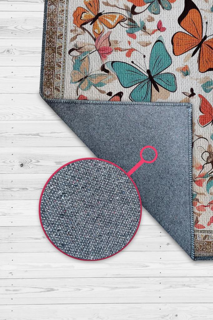 Çok Renkli Dokulu Çocuk Odası Halısı Dokuma Rustik Çocuk Halısı Kelebek Temalı Halı