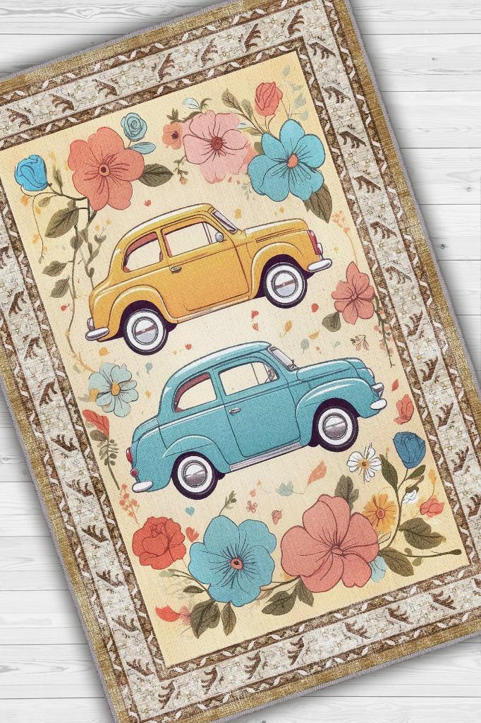 Çok Renkli Dokulu Çocuk Odası Halısı Dokuma Rustik Çocuk Halısı Modern Araba Temalı Halı