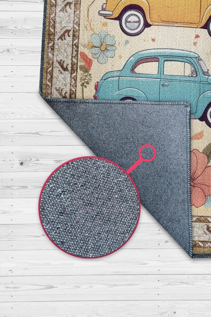 Çok Renkli Dokulu Çocuk Odası Halısı Dokuma Rustik Çocuk Halısı Modern Araba Temalı Halı