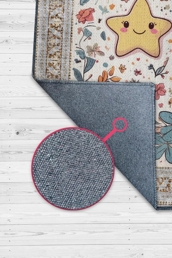 Çok Renkli Dokulu Çocuk Odası Halısı Dokuma Rustik Çocuk Halısı Yıldız Çiçek Temalı Halı