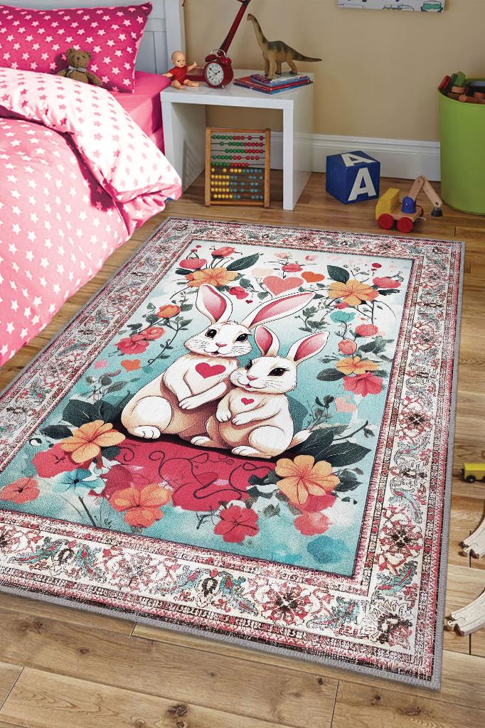 Çok Renkli Halı Dokulu Çocuk Odası Halısı Dokuma Rustik Çocuk Halısı Modern Temalı Halı
