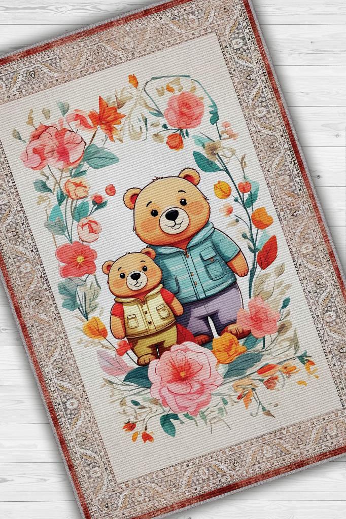 Çok Renkli Halı Dokulu Çocuk Odası Halısı Etnik Desenli Çocuk Halısı Çiçek Temalı Halı