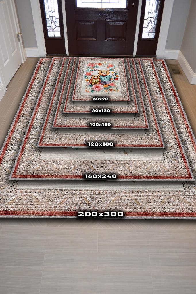 Çok Renkli Halı Dokulu Çocuk Odası Halısı Etnik Desenli Çocuk Halısı Çiçek Temalı Halı