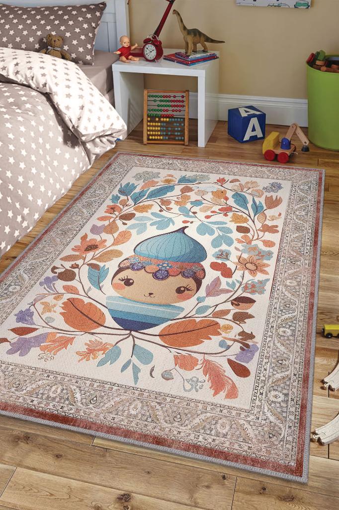Çok Renkli Halı Yumuşak Dokulu Çocuk Odası Halısı Çiçekli Minimal Halı Çocuk Temalı Halı