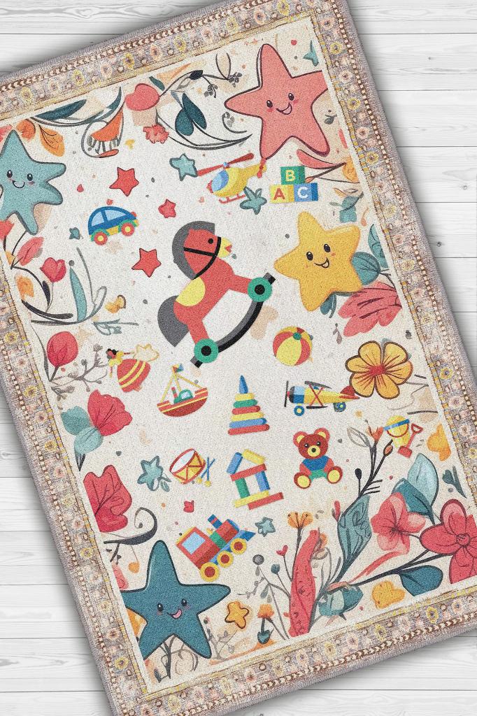 Çok Renkli Halı Yumuşak Dokulu Çocuk Odası Halısı Rustik Çocuk Halısı Çocuk Temalı Halı