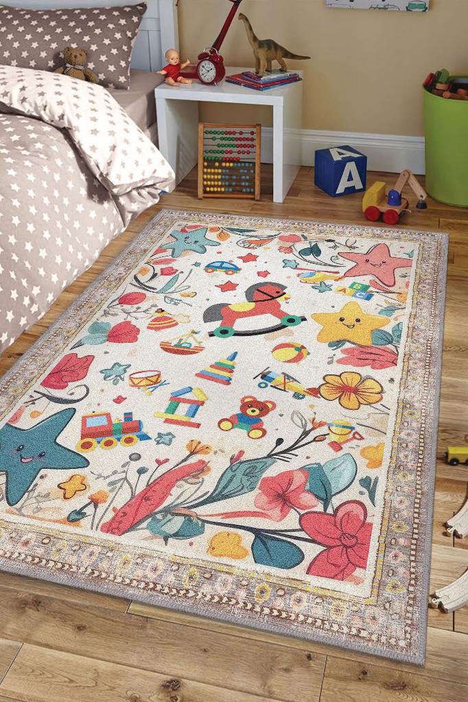 Çok Renkli Halı Yumuşak Dokulu Çocuk Odası Halısı Rustik Çocuk Halısı Çocuk Temalı Halı