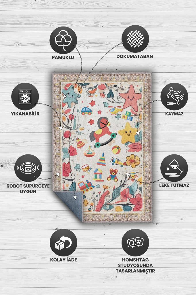 Çok Renkli Halı Yumuşak Dokulu Çocuk Odası Halısı Rustik Çocuk Halısı Çocuk Temalı Halı