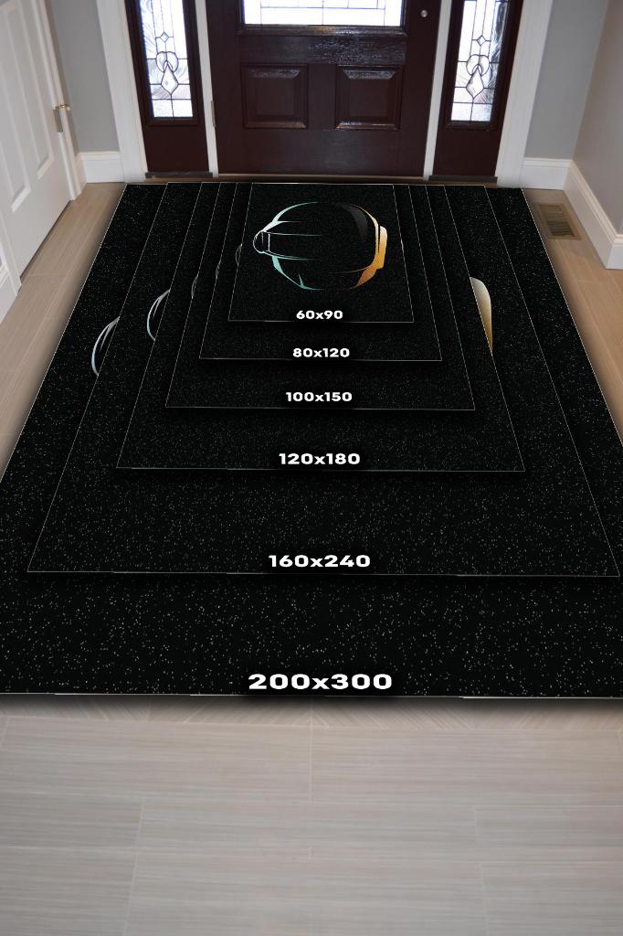 Daft Punk Koyu Renkli Siyah Halı Müzik Sever Halısı Müzisyine Hediyelik Halı Art Müzik Halı