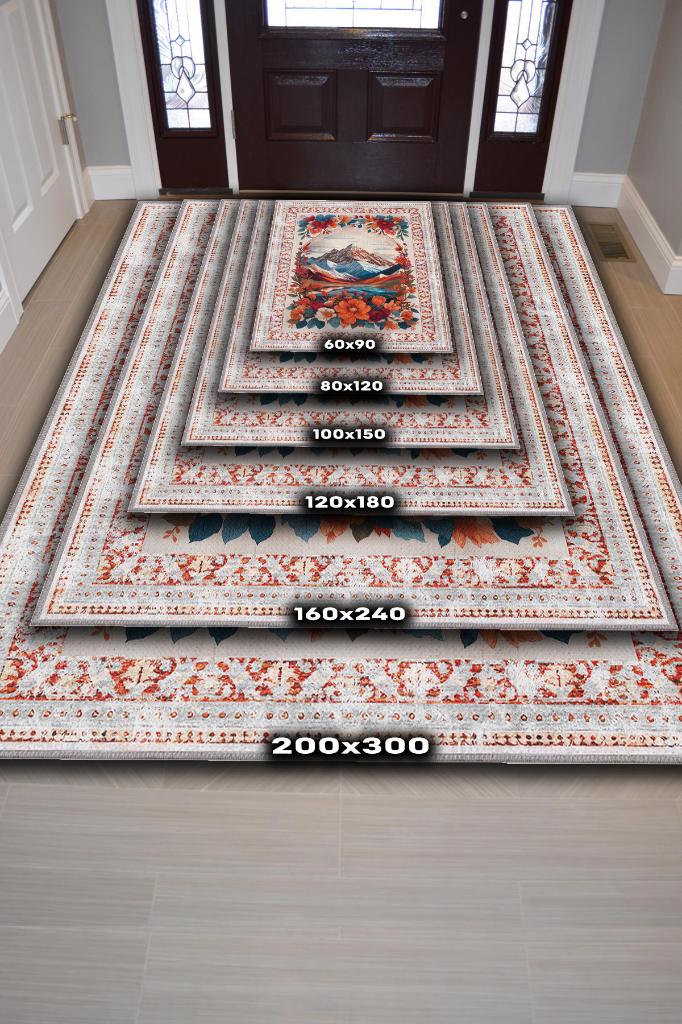 Dağ Temalı Salon Halısı Geometrik Desenli Çok Renkli Halı Etnik Desenli Oturma Odası Halısı