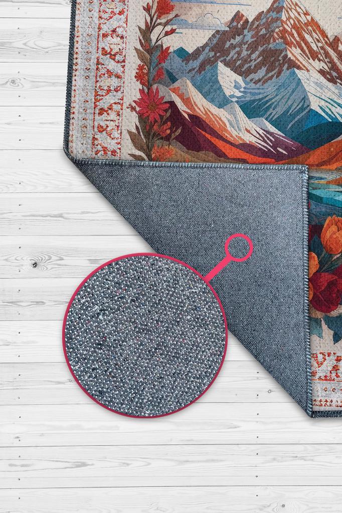 Dağ Temalı Salon Halısı Geometrik Desenli Çok Renkli Halı Etnik Desenli Oturma Odası Halısı