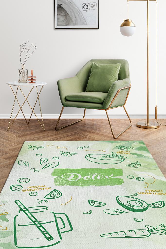 Detox Yeşil Renk Diyetisyen Halı Minimal Diyetisyen Ofisine Diyetisyen Temalı Hediye Halı