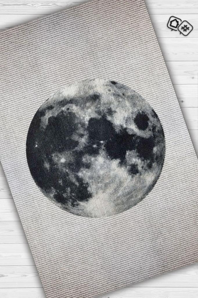 Dolunay Gri Renkli Halı Dokulu Salon Halısı Minimal Genç Odası Halısı Gökyüzü Temalı Halı