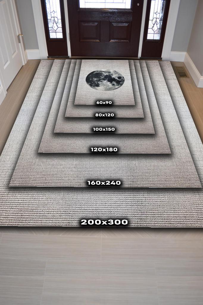 Dolunay Gri Renkli Halı Dokulu Salon Halısı Minimal Genç Odası Halısı Gökyüzü Temalı Halı