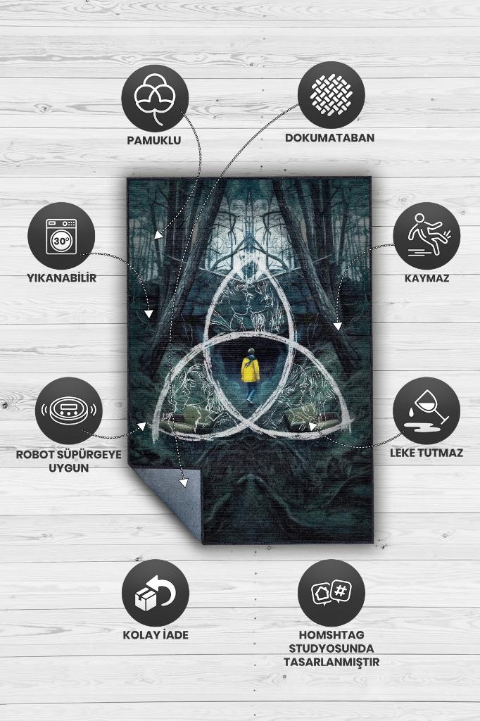 Döngü Desenli Halı Dark Film Halısı Siyah Sarı Film Halısı Modern Dokulu Dark Konsept Halı