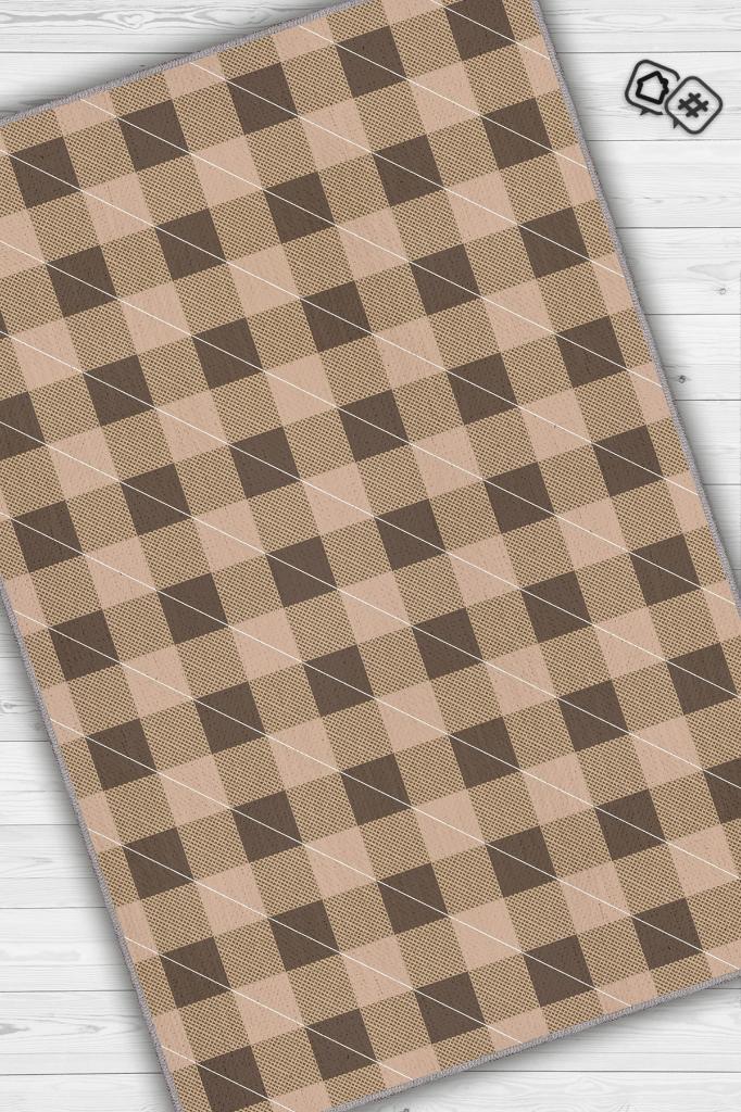 Homshtag Ekose Desenli Halı Kahve Krem Renk Salon Halısı Tasarım Halı Hasır Görünümlü Ekose Halı