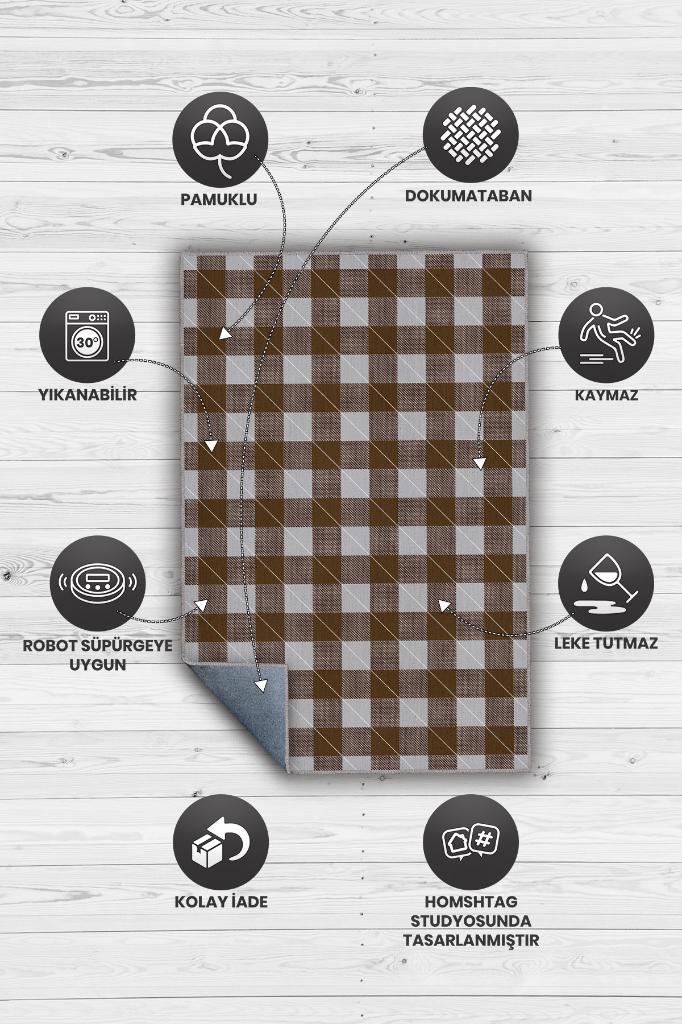 Homshtag Ekose Desenli Halı Kahverengi Gri Renk Salon Halısı Tasarım Halı Hasır Görünümlü Ekose Halı