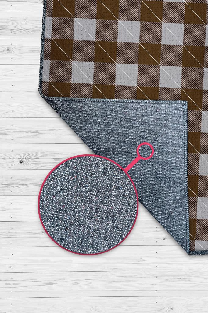 Homshtag Ekose Desenli Halı Kahverengi Gri Renk Salon Halısı Tasarım Halı Hasır Görünümlü Ekose Halı