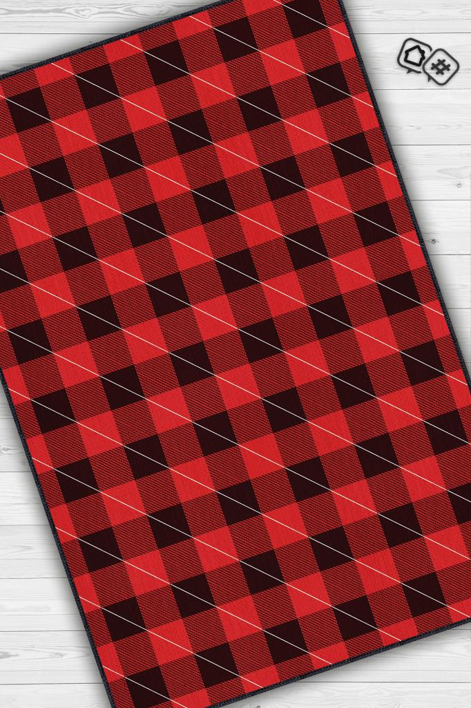 Homshtag Ekose Desenli Halı Kırmızı Siyah Renk Salon Halısı Tasarım Halı Hasır Görünümlü Ekose Halı