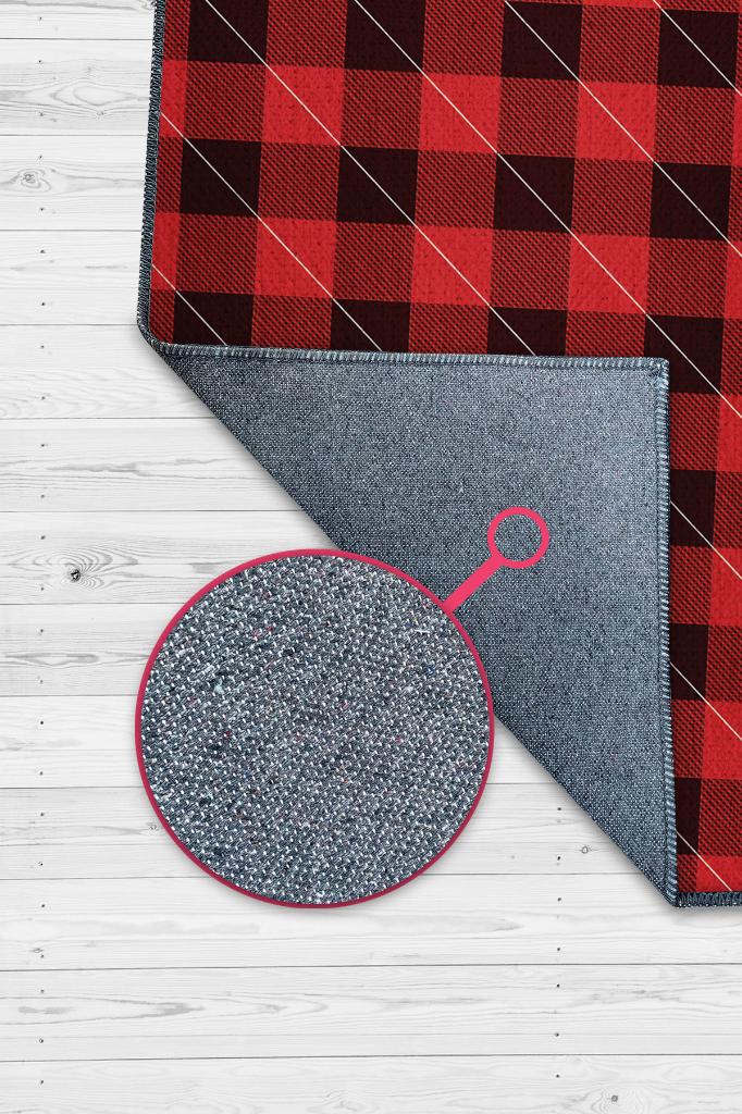 Homshtag Ekose Desenli Halı Kırmızı Siyah Renk Salon Halısı Tasarım Halı Hasır Görünümlü Ekose Halı