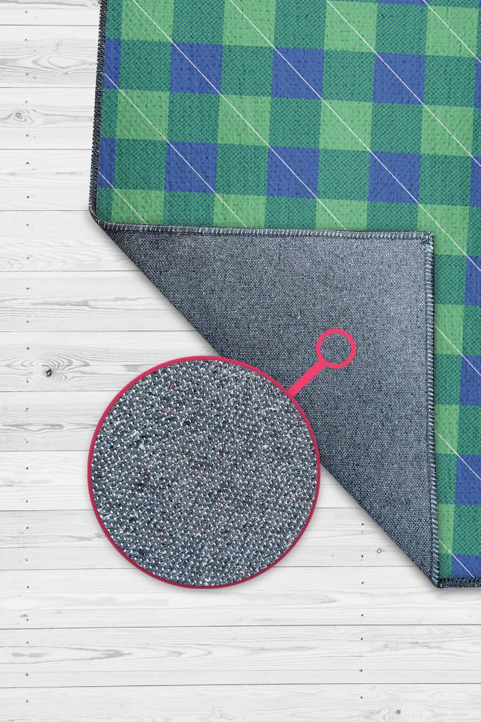 Homshtag Ekose Desenli Halı Mavi Yeşil Renk Salon Halısı Tasarım Halı Hasır Görünümlü Ekose Halı