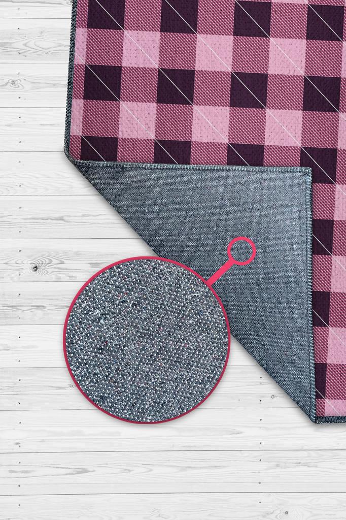 Homshtag Ekose Desenli Halı Pembe Siyah Renk Salon Halısı Tasarım Halı Hasır Görünümlü Ekose Halı