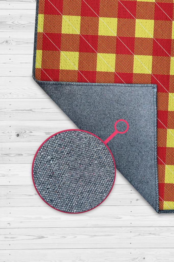 Homshtag Ekose Desenli Halı Sarı Kırmızı Renk Salon Halısı Tasarım Halı Hasır Görünümlü Ekose Halı