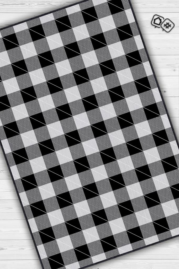 Homshtag Ekose Desenli Halı Siyah Beyaz Renkli Salon Halısı Tasarım Halı Hasır Görünümlü Ekose Halı