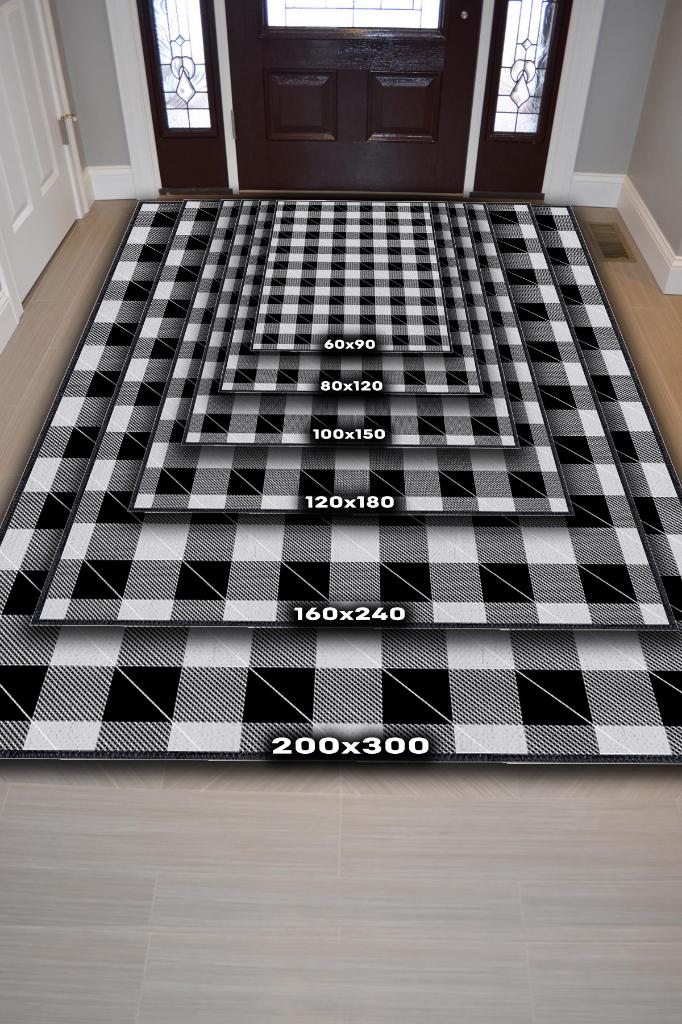 Homshtag Ekose Desenli Halı Siyah Beyaz Renkli Salon Halısı Tasarım Halı Hasır Görünümlü Ekose Halı