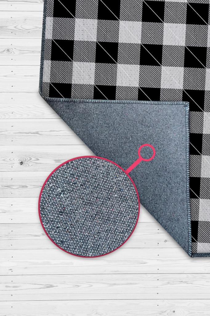 Homshtag Ekose Desenli Halı Siyah Beyaz Renkli Salon Halısı Tasarım Halı Hasır Görünümlü Ekose Halı