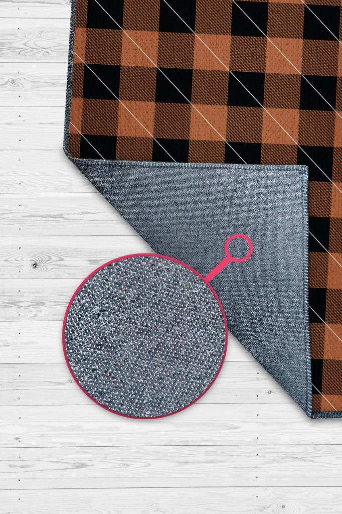 Homshtag Ekose Desenli Halı Turuncu Siyah Renk Salon Halısı Tasarım Halı Hasır Görünümlü Ekose Halı