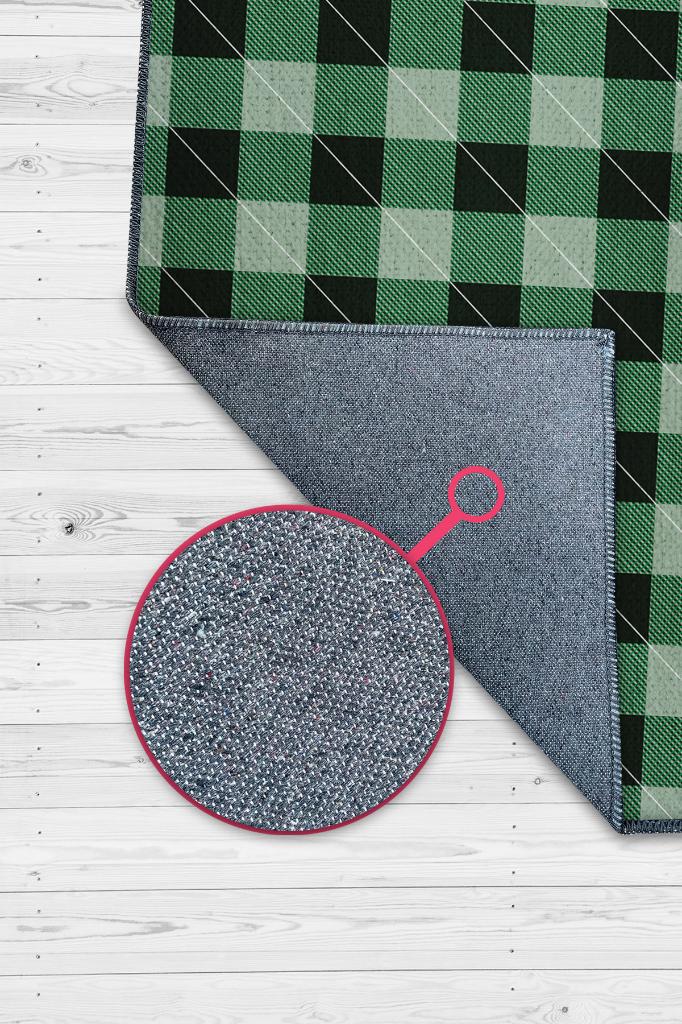 Homshtag Ekose Desenli Halı Yeşil Renkli Salon Halısı Tasarım Baskı Halı Hasır Görünümlü Ekose Halı