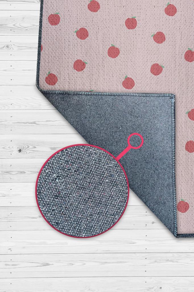 Elma Desenli Pembe Halı Minimal Salon Halısı Renkli Mutfak Halısı Tarz Oturma Odası Halı