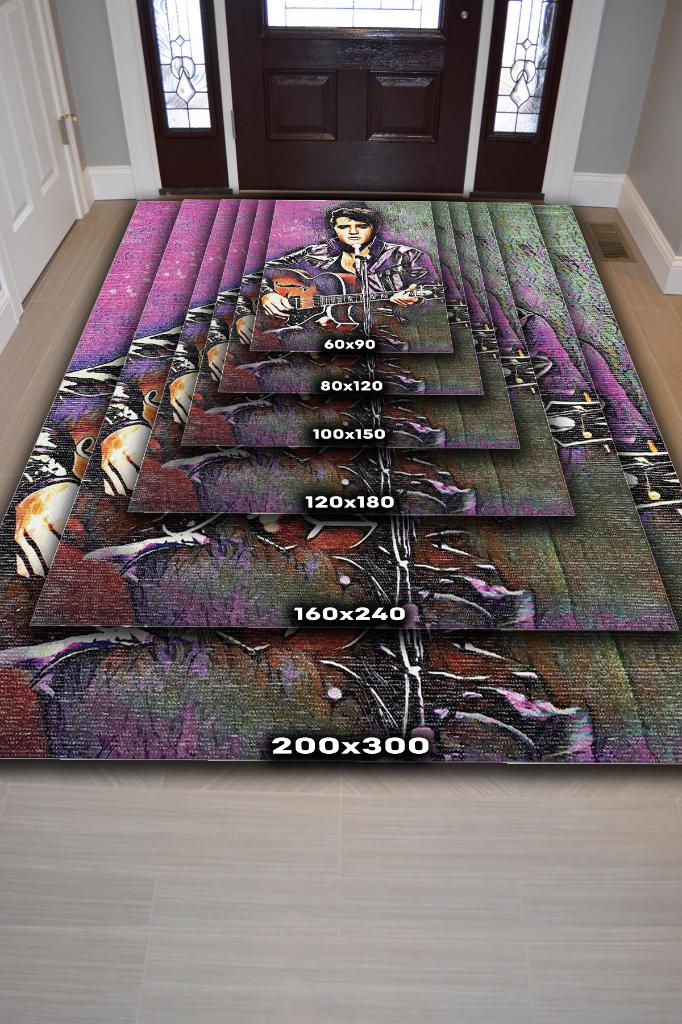 Elvis Presley Renkli Müzisyen Halı Müzik Severe Hediyelik Halı Rock Halısı