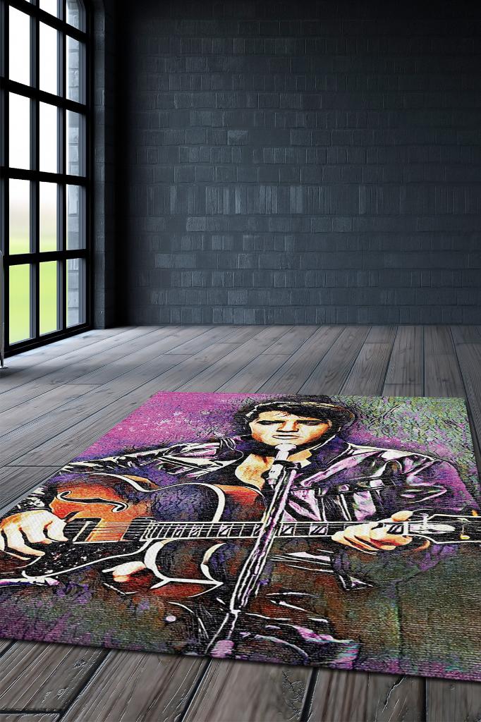 Elvis Presley Renkli Müzisyen Halı Müzik Severe Hediyelik Halı Rock Halısı