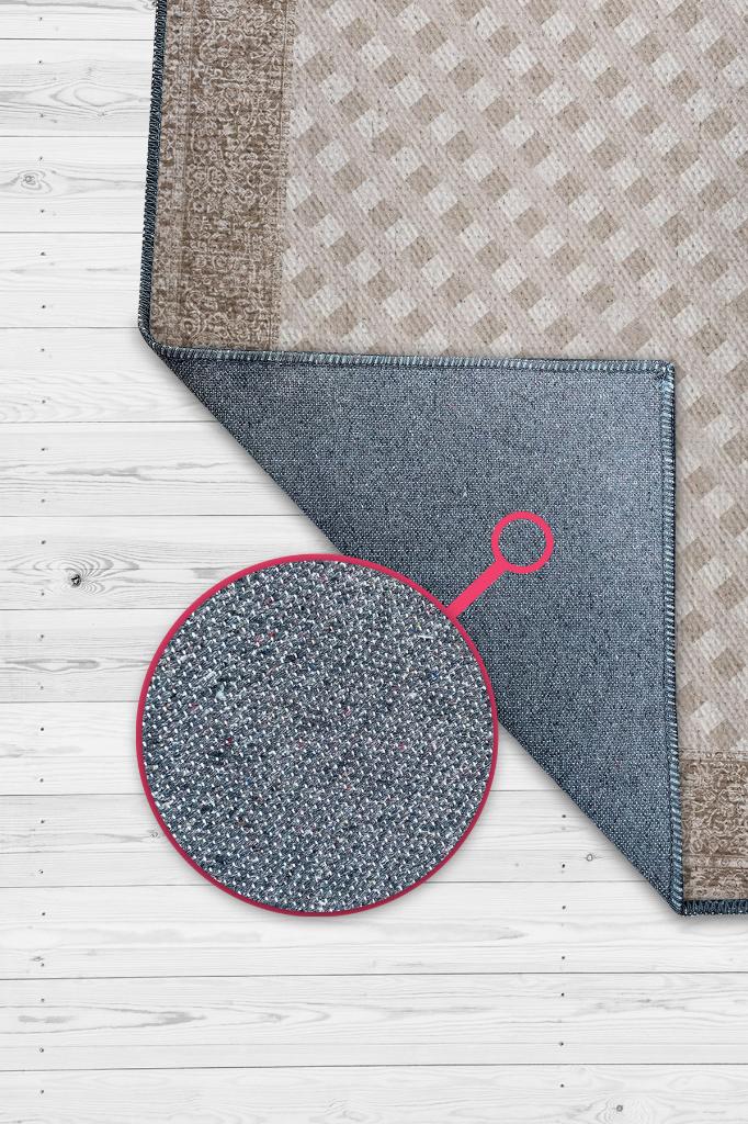 Etnik Desenli Kahverengi Renkli Halı Vintage Bordürlü Halı Geometrik Desenli Dijital Baskı Halı