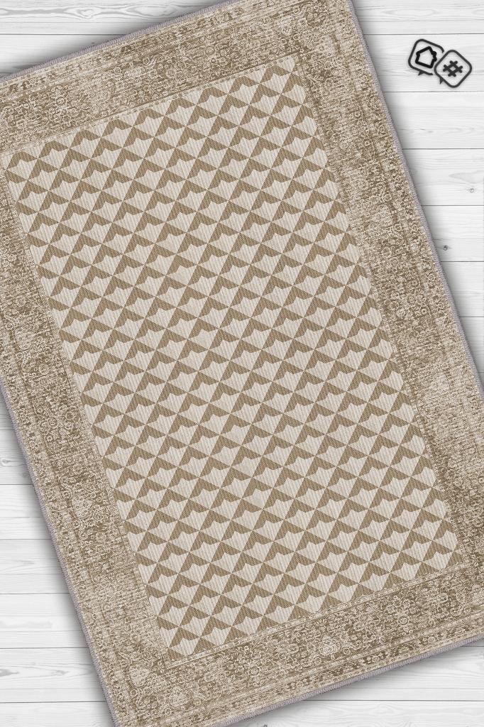 Etnik Desenli Kahverenkli Renkli Halı Vintage Bordürlü Halı Geometrik Desenli Dijital Baskı Halı