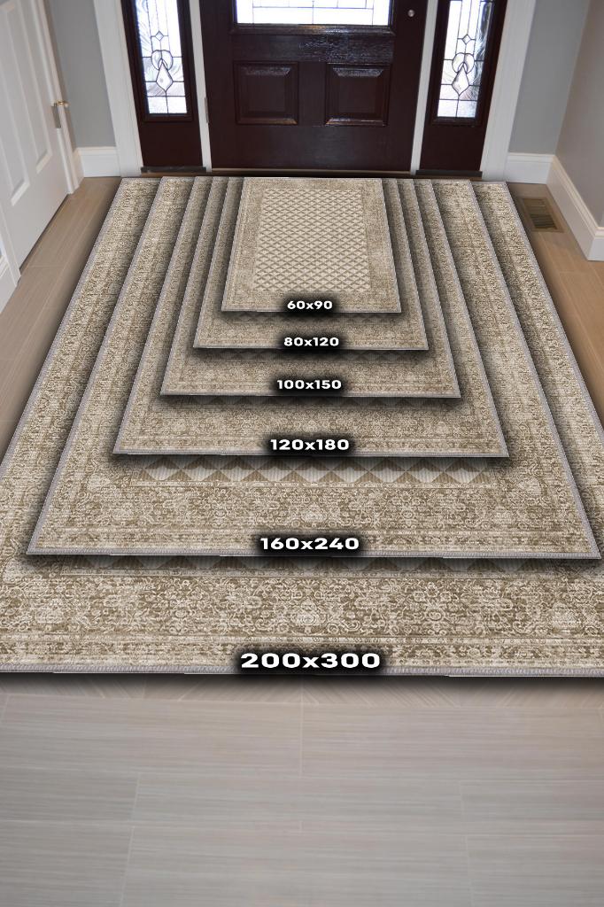 Etnik Desenli Kahverenkli Renkli Halı Vintage Bordürlü Halı Geometrik Desenli Dijital Baskı Halı