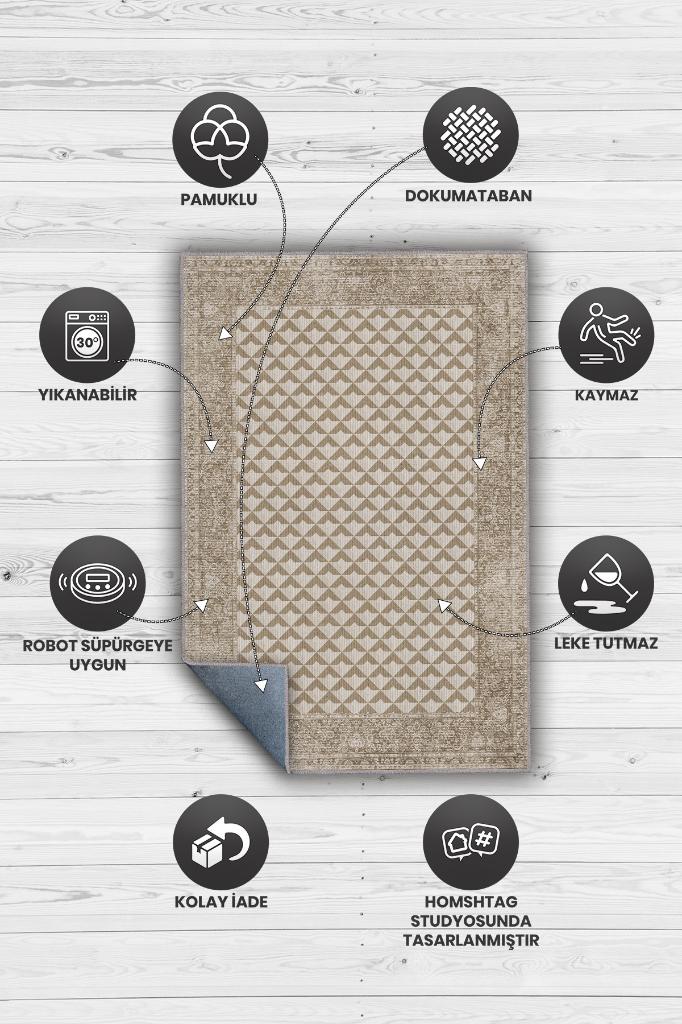 Etnik Desenli Kahverenkli Renkli Halı Vintage Bordürlü Halı Geometrik Desenli Dijital Baskı Halı