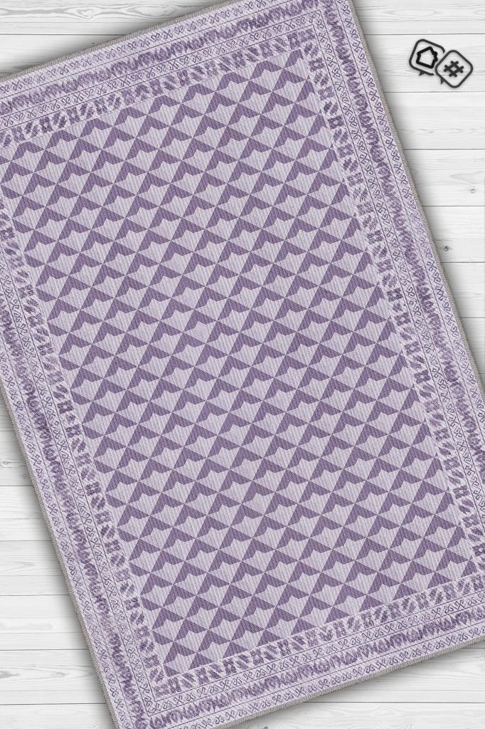 Etnik Desenli Mor Renkli Halı Vintage Bordürlü Halı Geometrik Desenli Dijital Baskı Halı