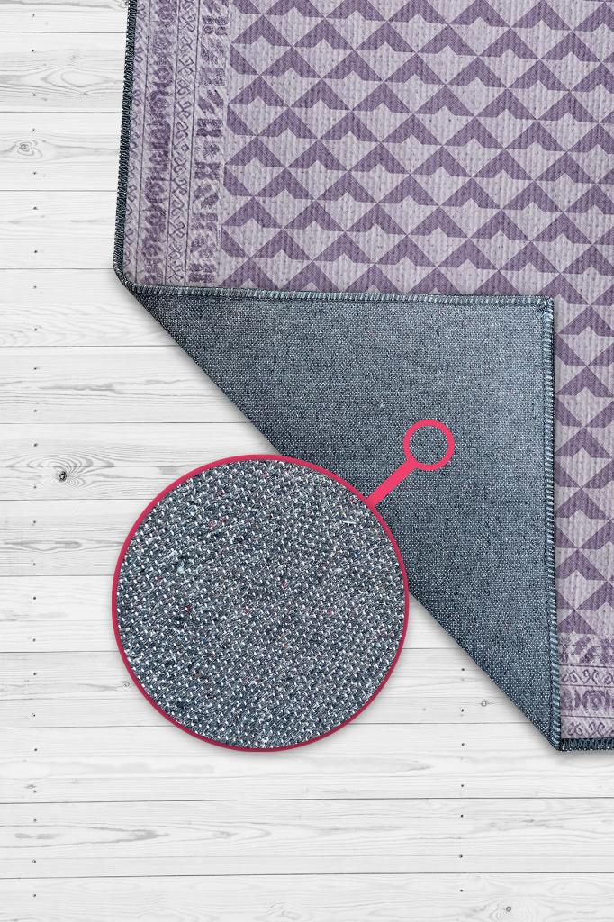 Etnik Desenli Mor Renkli Halı Vintage Bordürlü Halı Geometrik Desenli Dijital Baskı Halı