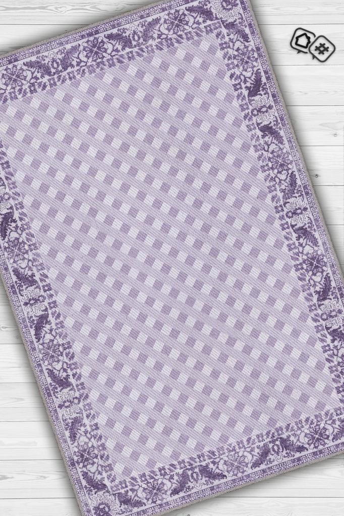 Etnik Desenli Mor Renkli Halı Vintage Bordürlü Halı Geometrik Desenli Dijital Baskı Halı