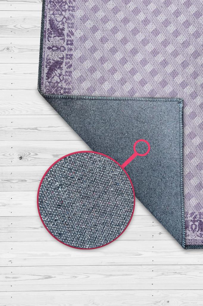 Etnik Desenli Mor Renkli Halı Vintage Bordürlü Halı Geometrik Desenli Dijital Baskı Halı