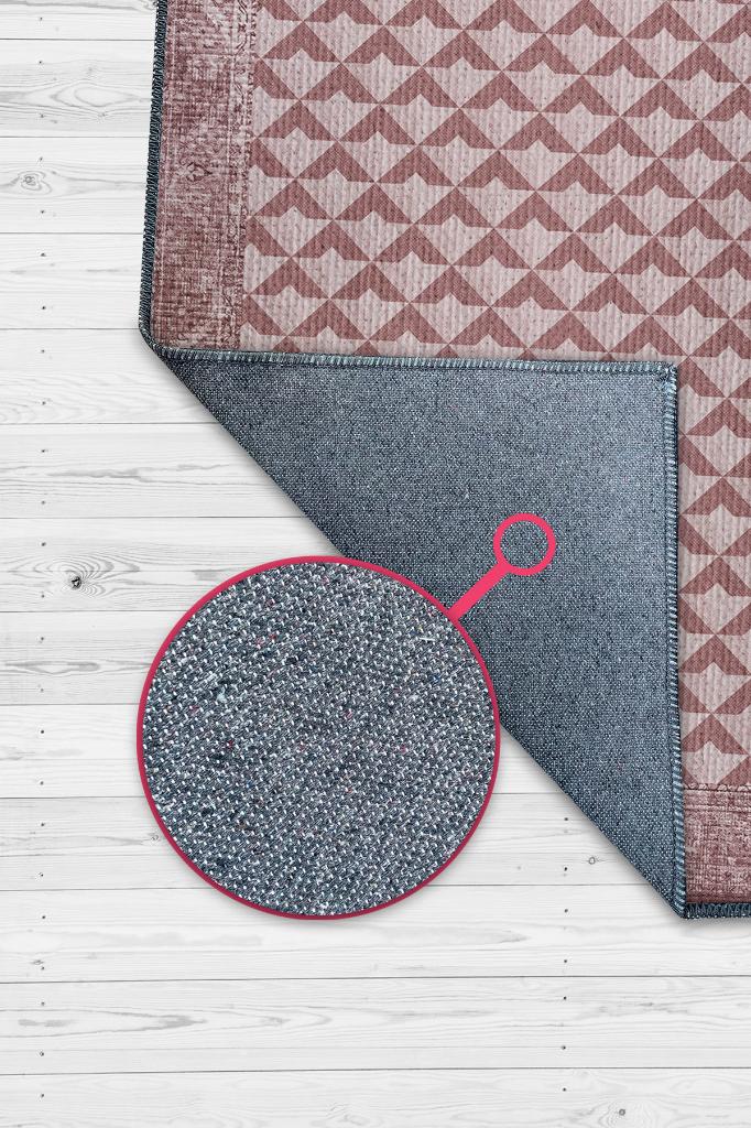 Etnik Desenli Pembe Renkli Halı Vintage Bordürlü Halı Geometrik Desenli Dijital Baskı Halı