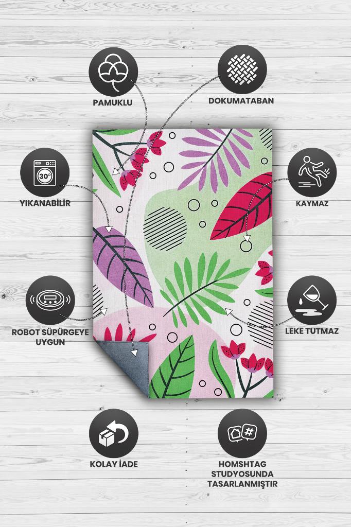 Etnik Desenli Yaz Halısı, Çiçekli Halı, Renkli Mutfak Halısı, İnce Bahar Halısı, Modern Balkon Halısı, Pamuklu Dokuma Tabanlı Yıkanabilir Dekoratif Outdoor Dış Mekan Halısı