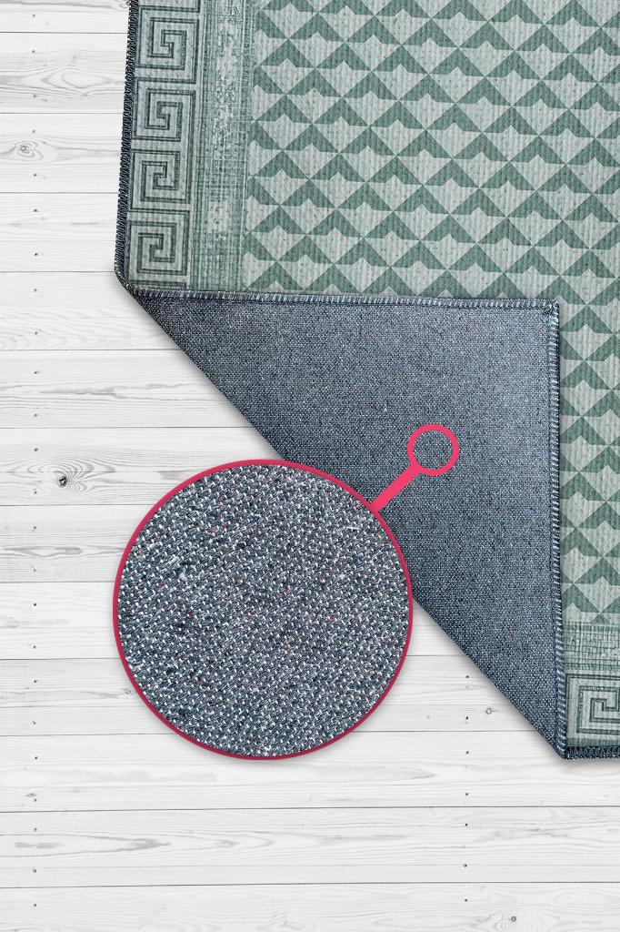 Etnik Desenli Yeşil Renkli Halı Vintage Bordürlü Halı Geometrik Desenli Dijital Baskı Halı