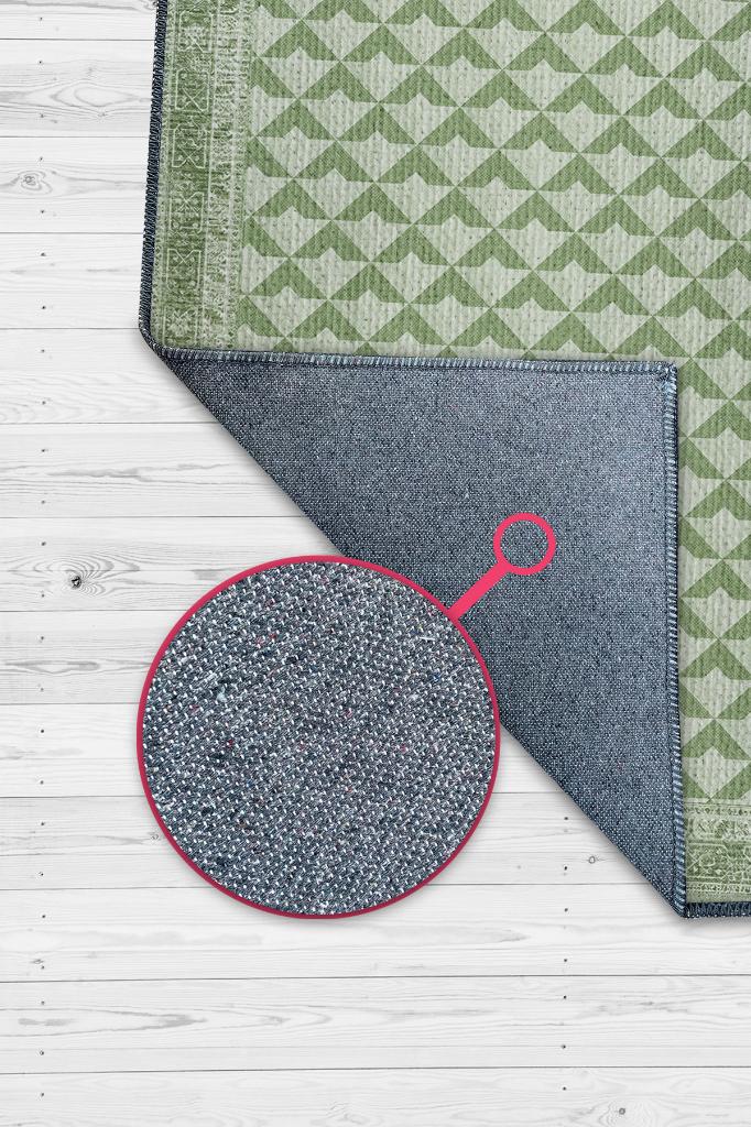 Etnik Desenli Yeşil Renkli Halı Vintage Bordürlü Halı Geometrik Desenli Dijital Baskı Halı