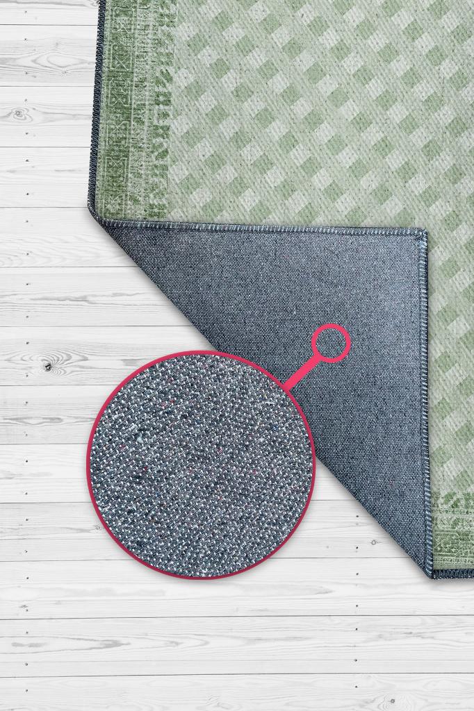 Etnik Desenli Yeşil Renkli Halı Vintage Bordürlü Halı Geometrik Desenli Dijital Baskı Halı