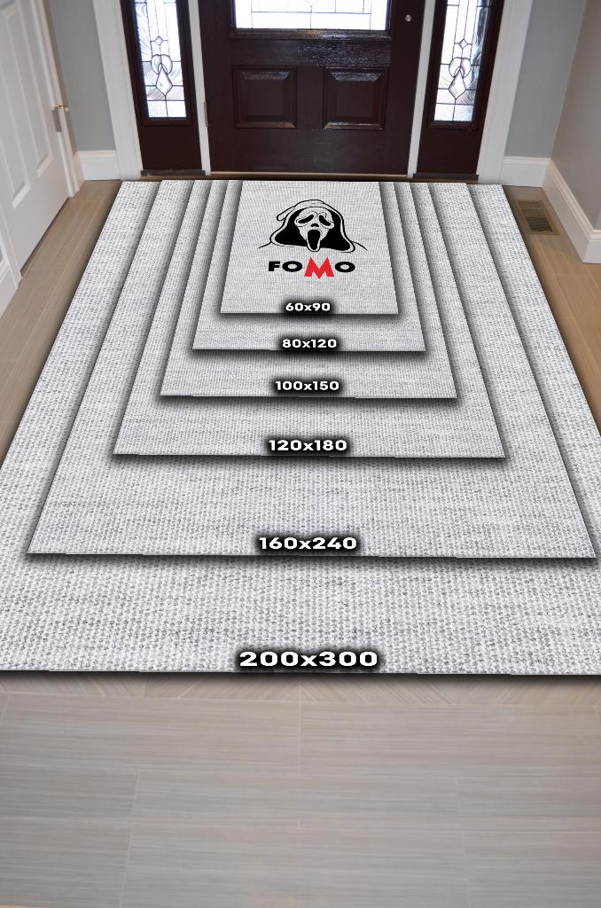 Fomo Beyaz Renkli Halı Baskı Halı Eğlenceli Halı Figürlü Salon Halısı Dokuma Tabanlı Halı